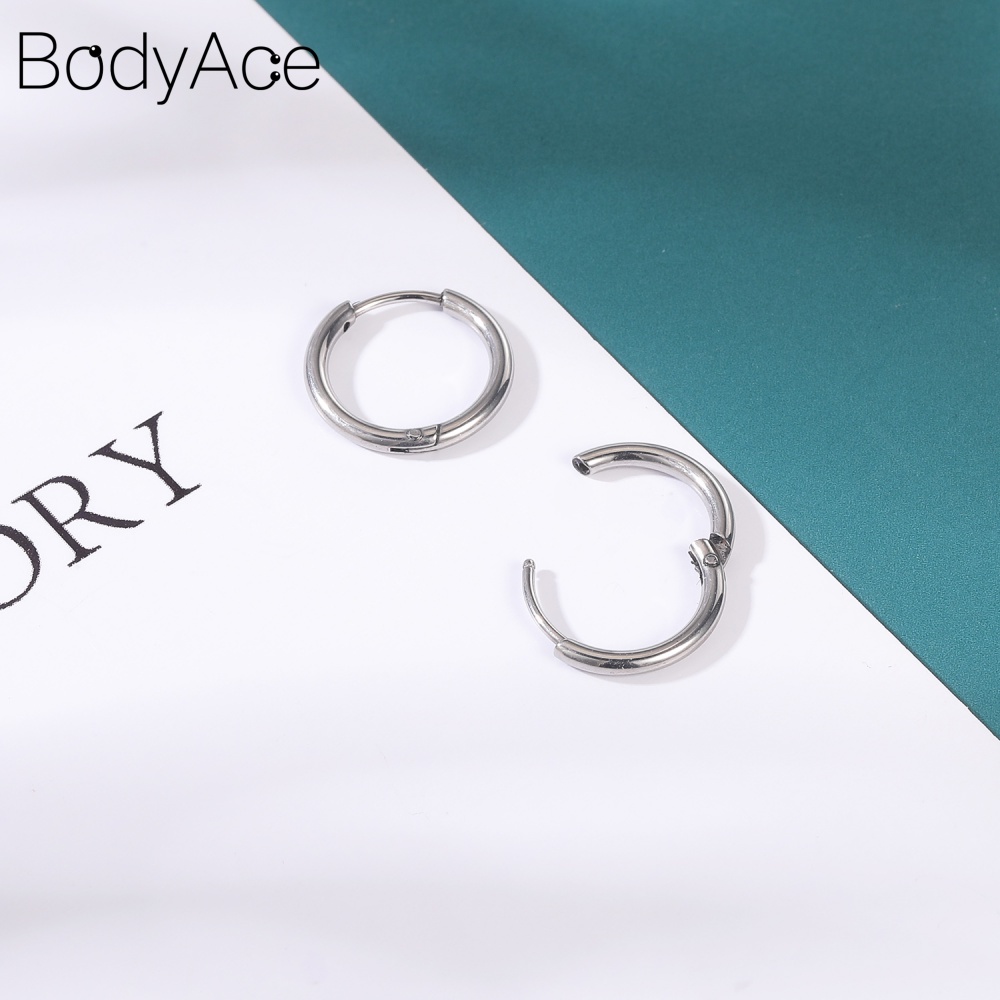 Set 2 Khuyên Tai Tròn Màu Đen Bằng Thép Không Gỉ