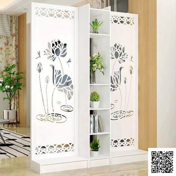 Bộ 2 vách ngăn liền 1 kệ hình sen trang trọng GTS334 cao cấp bằng gỗ CNC