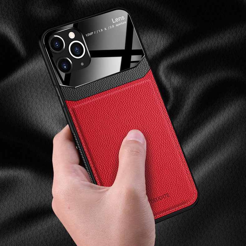 Ốp lưng mặt kính bảo vệ camera phối da PU chống sốc cho iPhone 11 Pro Max X XS 6 6s 7 8 Plus XR FUL1-4 | BigBuy360 - bigbuy360.vn