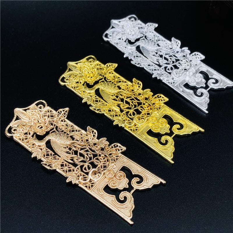 Phiến đúc họa tiết chim phượng khung cửa sổ chữ nhật 28*70mm nguyên liệu làm trâm làm trang sức cổ trang có màu KC
