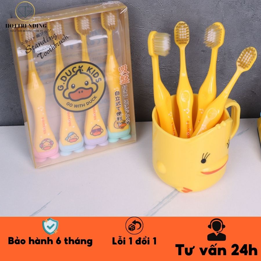 Sét 4 Bàn Chải Vịt Vàng Nhật Bản G.DUCK Lông Tơ Mềm Mại An Toàn Cho Bé