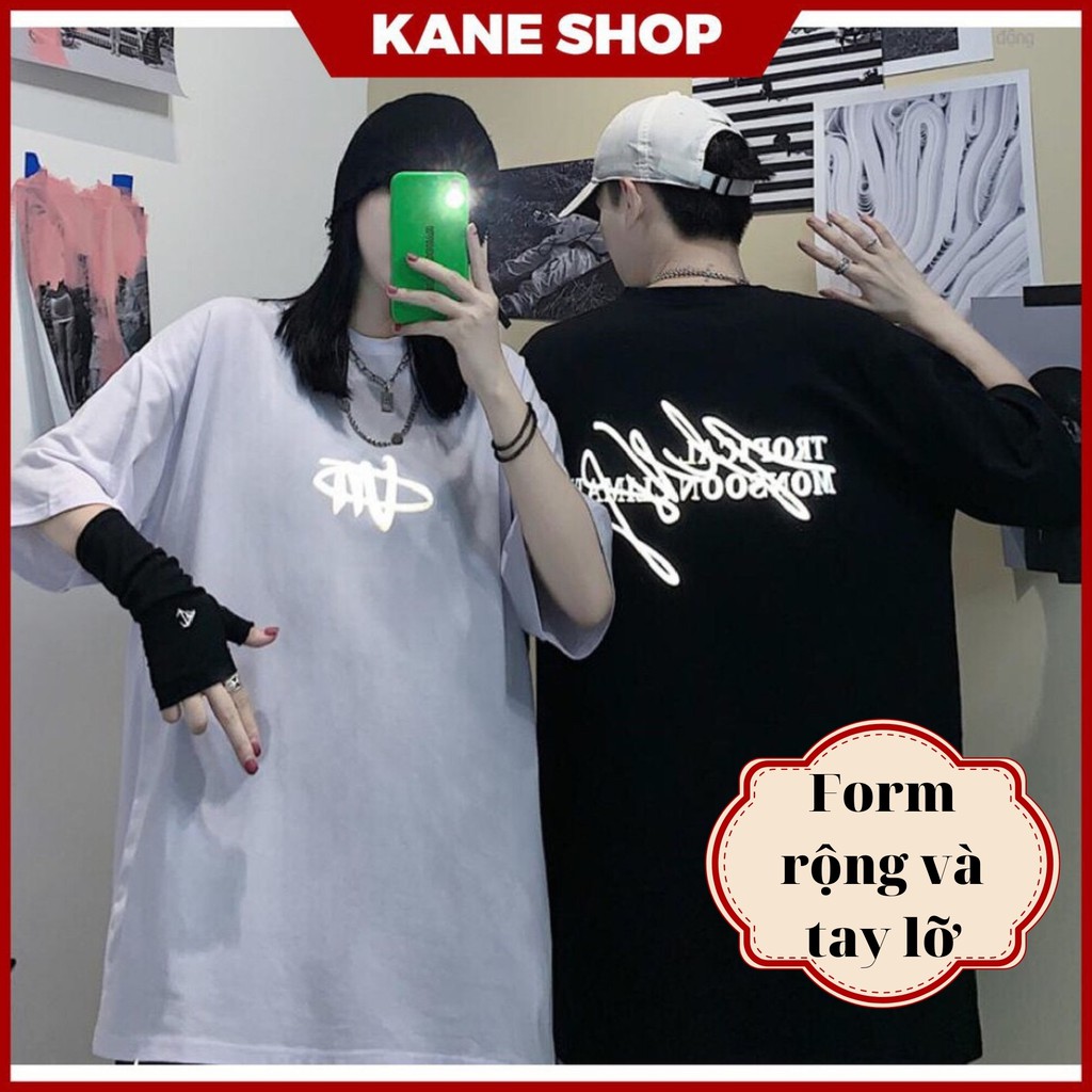 Áo thun form rộng TAY LỠ nam nữ in hình phản quang chất liệu cotton thoáng mát KANE SHOP