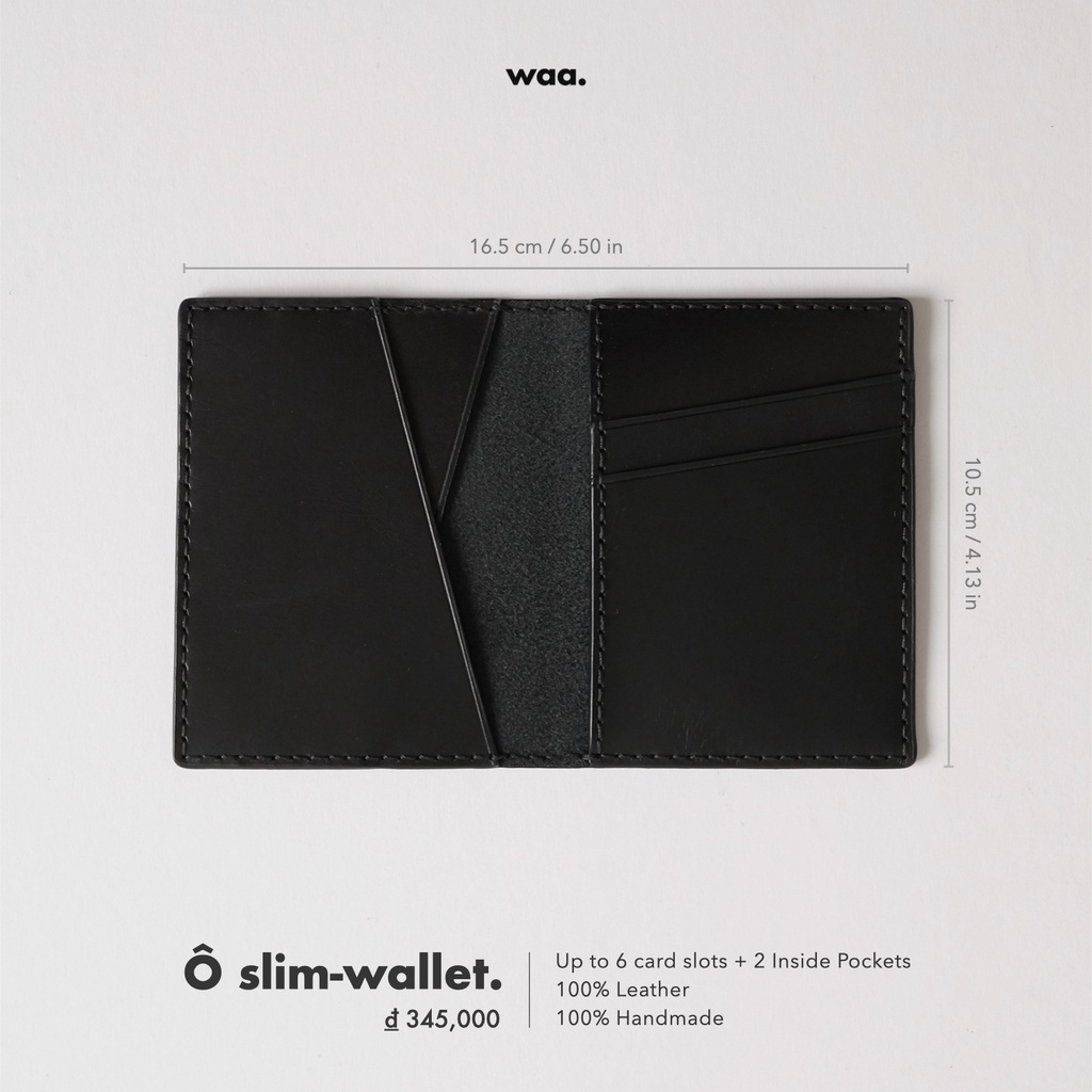 Ví Gấp Basic Wallet Unisex WAA.- DA THẬT 100% - Màu đen - Sản phẩm thiết kế - Kèm dustbag