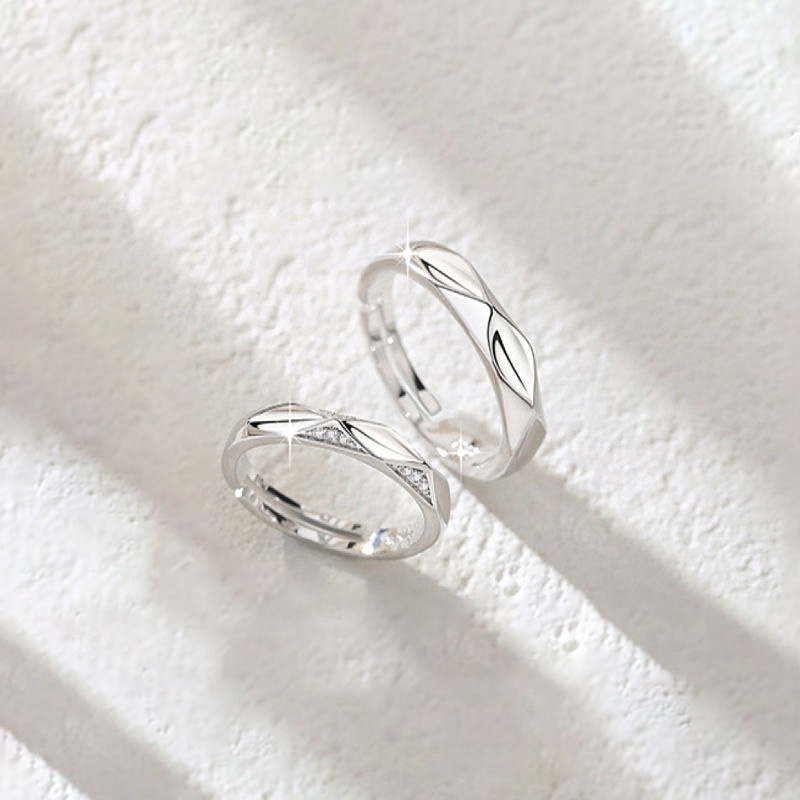 Edge Nhẫn Đôi Mạ Bạc 925 Có Thể Điều Chỉnh Kích Cỡ