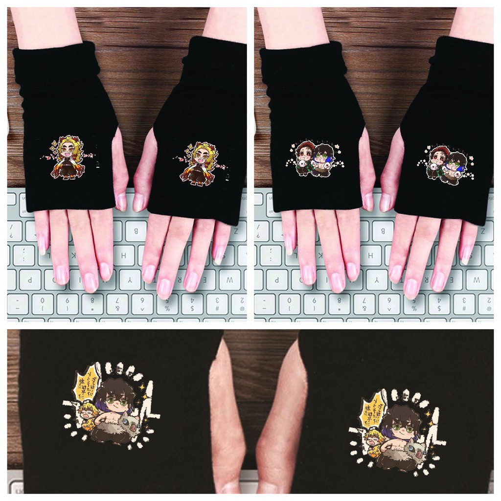 Găng tay len in hình Kimetsu no Yaiba Thanh Gươm Diệt Quỷ anime chibi thời trang nam nữ ấm áp m2