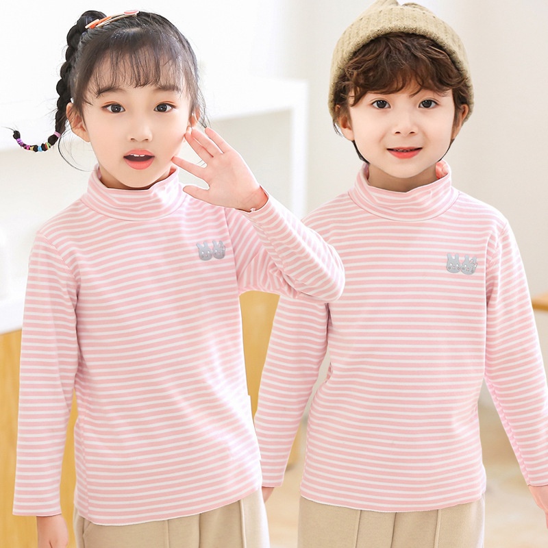 YAOEENH Áo thun tay dài thời trang kẻ sọc cổ cao thích hợp bé gái bé trai