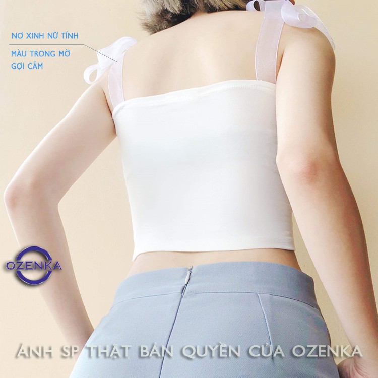 Áo croptop trên phối dây voan , áo hai dây kiểu thắt nơ ruy băng thun gân mịn mát hai dây điều chỉnh được OZENKA 155 | BigBuy360 - bigbuy360.vn