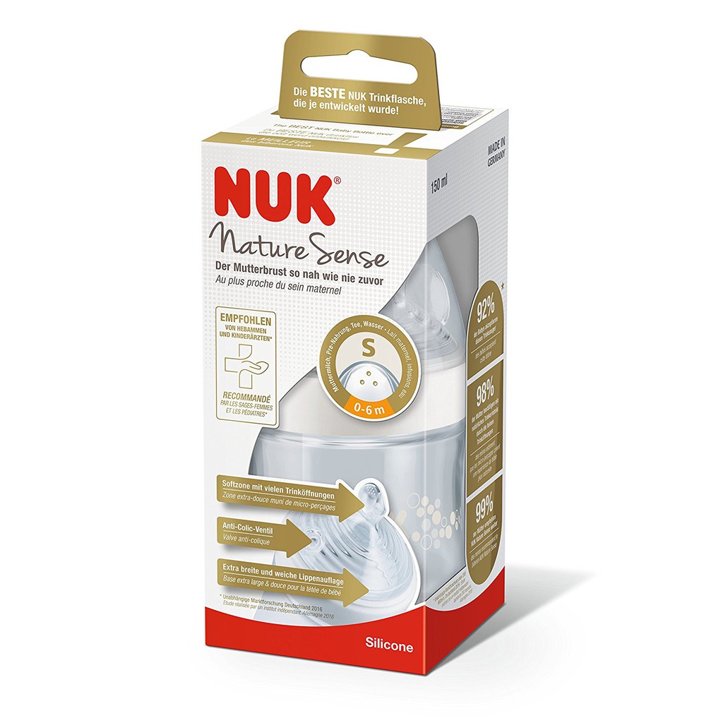 Bình sữa NUK PP Nature Sense 150ml - 260ml núm ti Silicone