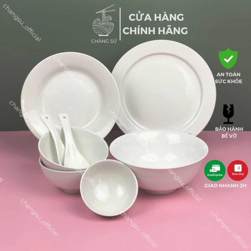 Bộ bát đĩa sứ trắng cao cấp 2 người ăn siêu sang Hảo Cảnh