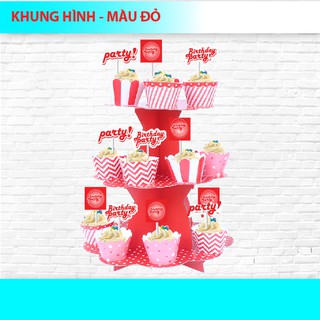 Tháp 3 tầng để bánh cupcake màu đỏ
