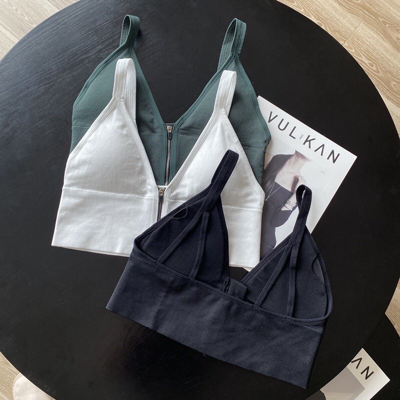 Áo bra 2 dây khoá kéo giữa 3 màu,áo croptop