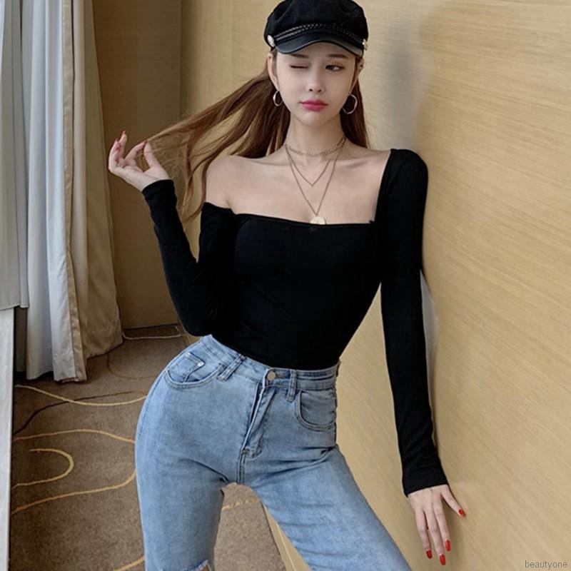 Áo thun dài tay lệch vai thời trang nữ gợi cảm