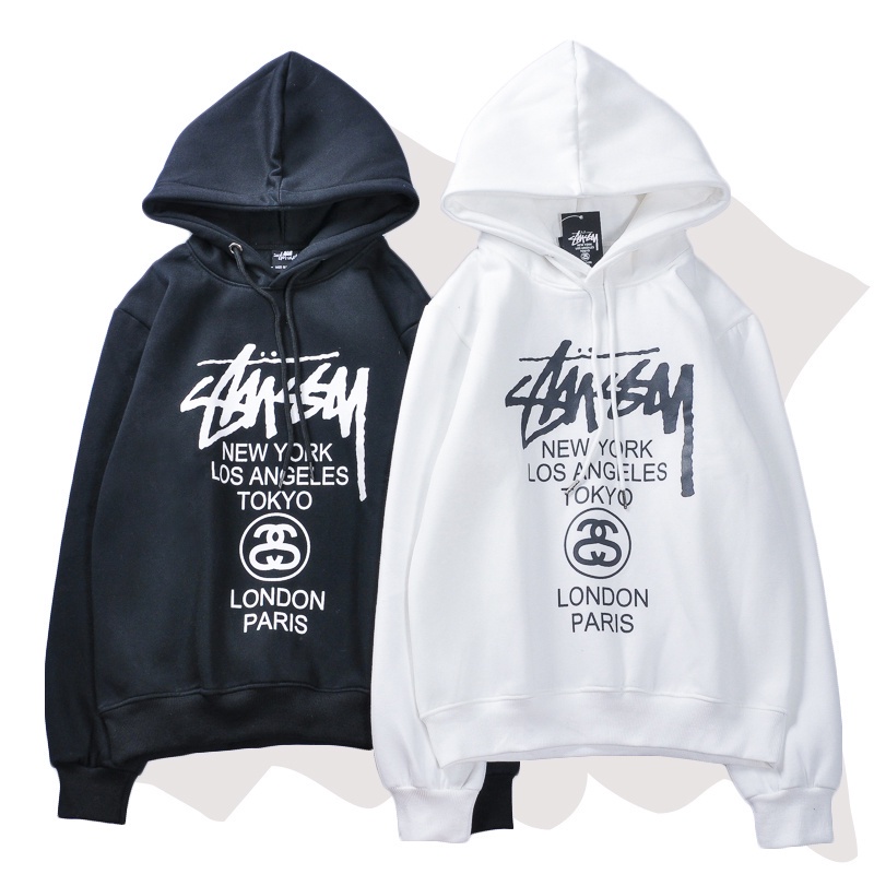 Áo hoodie cotton tay dài in chữ ITEM Stussy thời trang dành cho nam và nữ