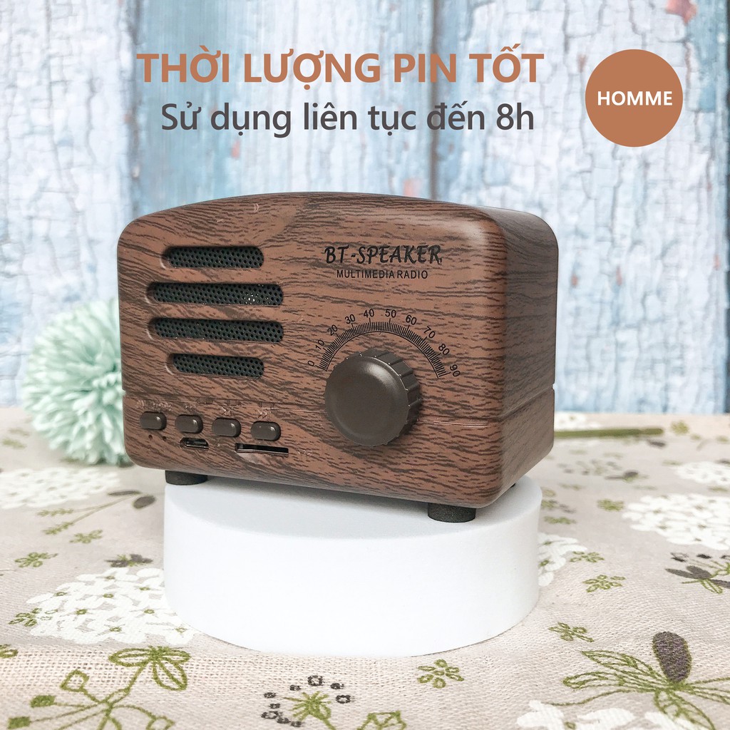 Loa Bluetooth mini cổ điển BT01 HOMME vân gỗ vintage decor phòng