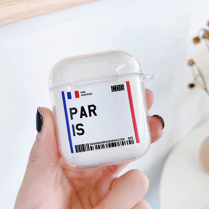 Vỏ TPU trong suốt họa tiết vé tàu NewYork / Paris / London cho hộp tai nghe AirPods