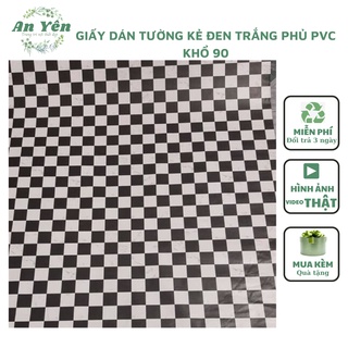 Giấy dán tường phủ pvc kẻ đen trắng khổ 90 chống ẩm chống mốc kèm keo sẵn