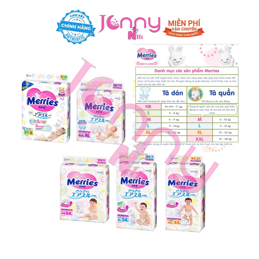 Tã Bỉm Merries Dán/Quần Nội Địa Nhật cm/ jumbo/ cao cấp NB96/S88/M68/L58/M64/L50/XL44/XXL28/M58TC