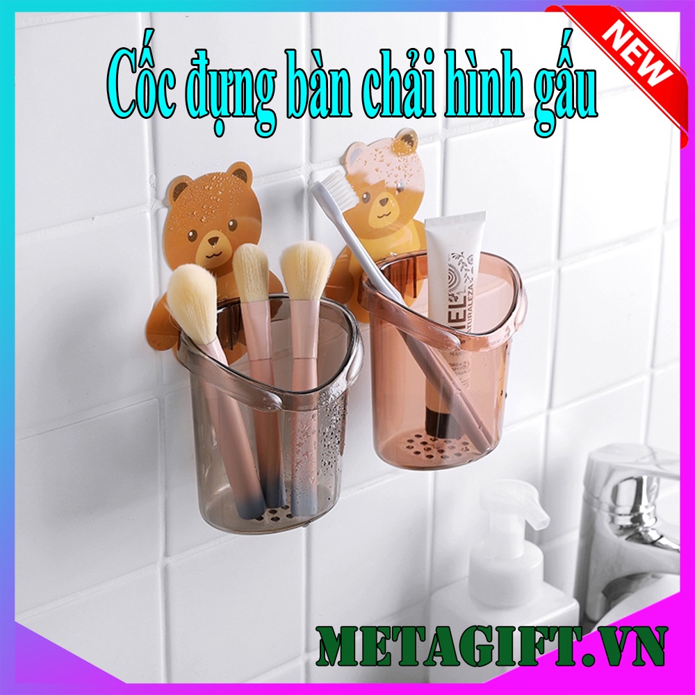 Kệ giá cốc để đựng bàn chải và kem đánh răng treo đồ dán gắn tường cute dễ thương hình gấu