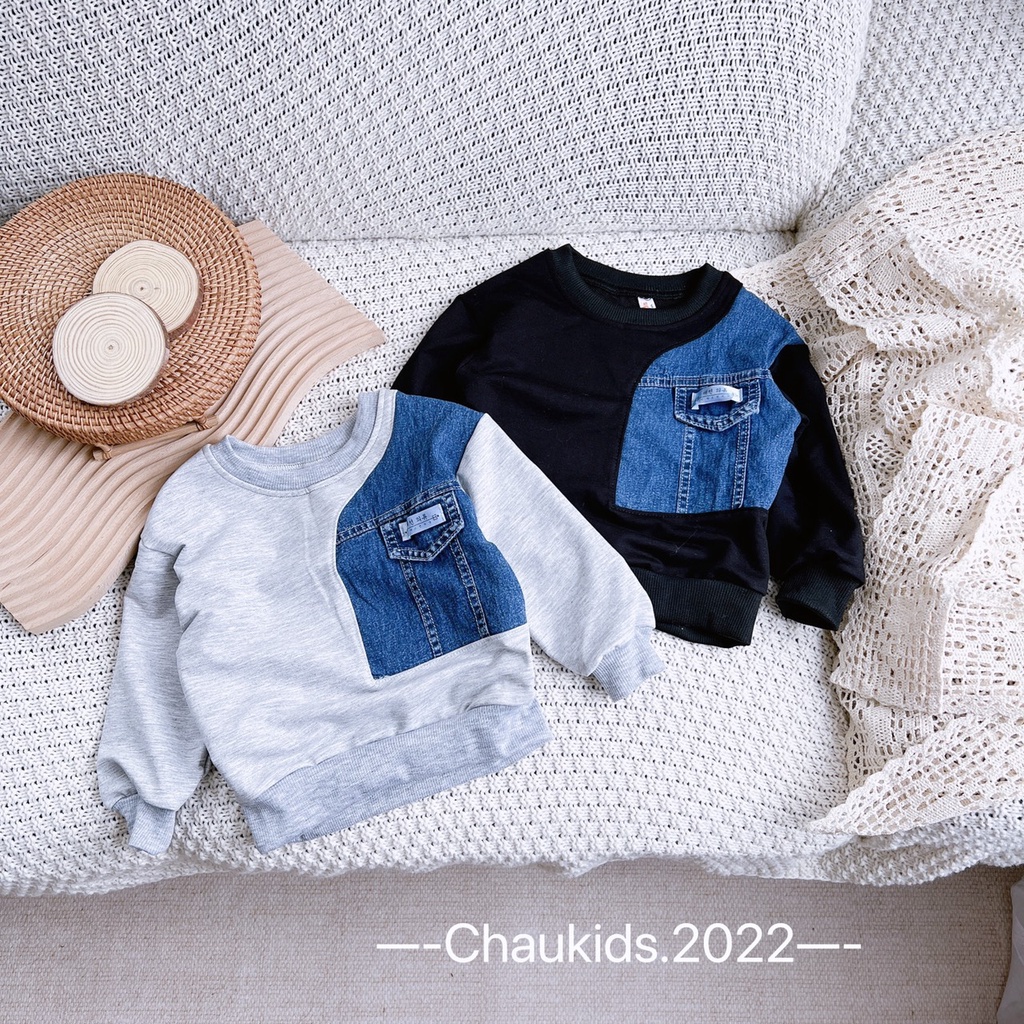 [SALE] Bộ Cotton Phối Jeans Bé Trai Túi Ngực, Bộ Quần Áo Cho Bé Mặc Đi Chơi CKTD14