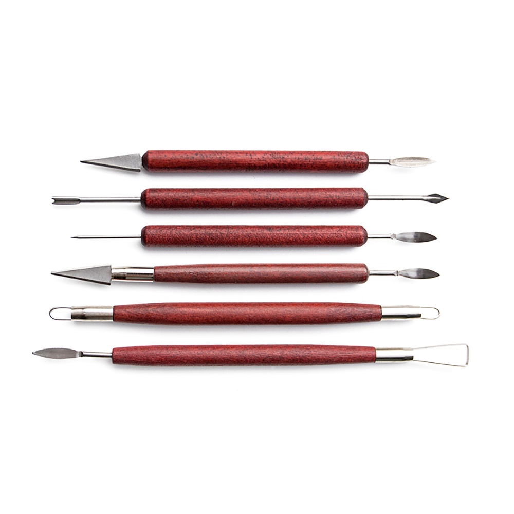 Set 6 Dụng Cụ Điêu Khắc Đồ Gốm Cán Gỗ Chuyên Dụng