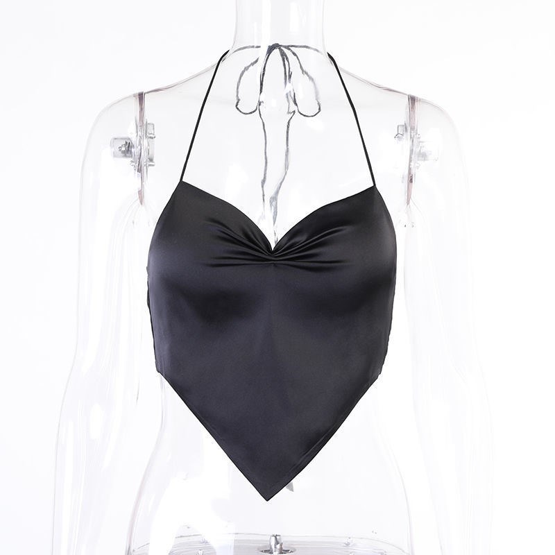 Áo Yếm 2 Dây Dáng Ngắn Croptop Hở Lưng Cá Tính Chất Lụa Satin Áo Kiểu Nữ Hàn Quốc