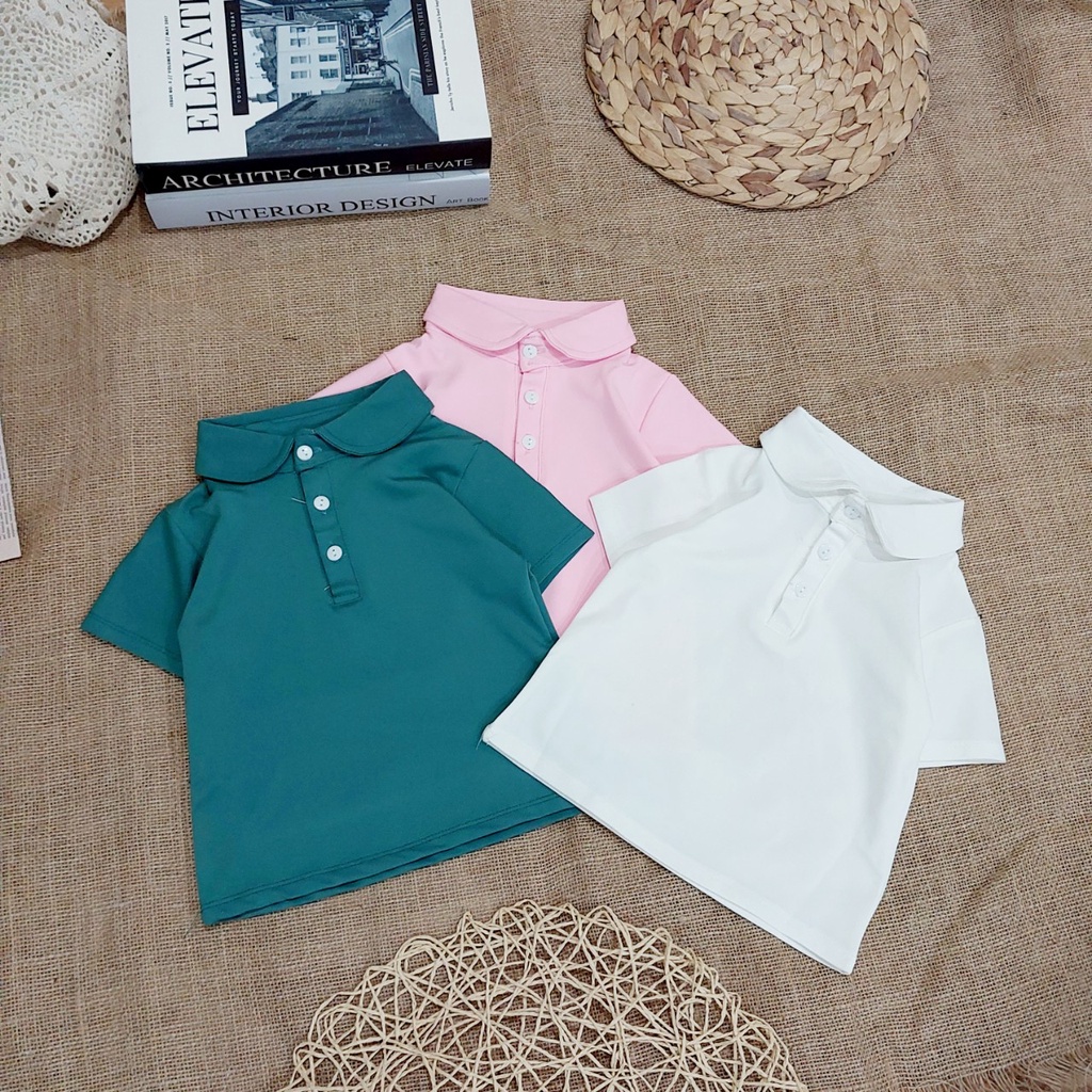 (8-18kg) Áo cộc tay cổ bẻ nẹp cúc trắng cho bé TTR165