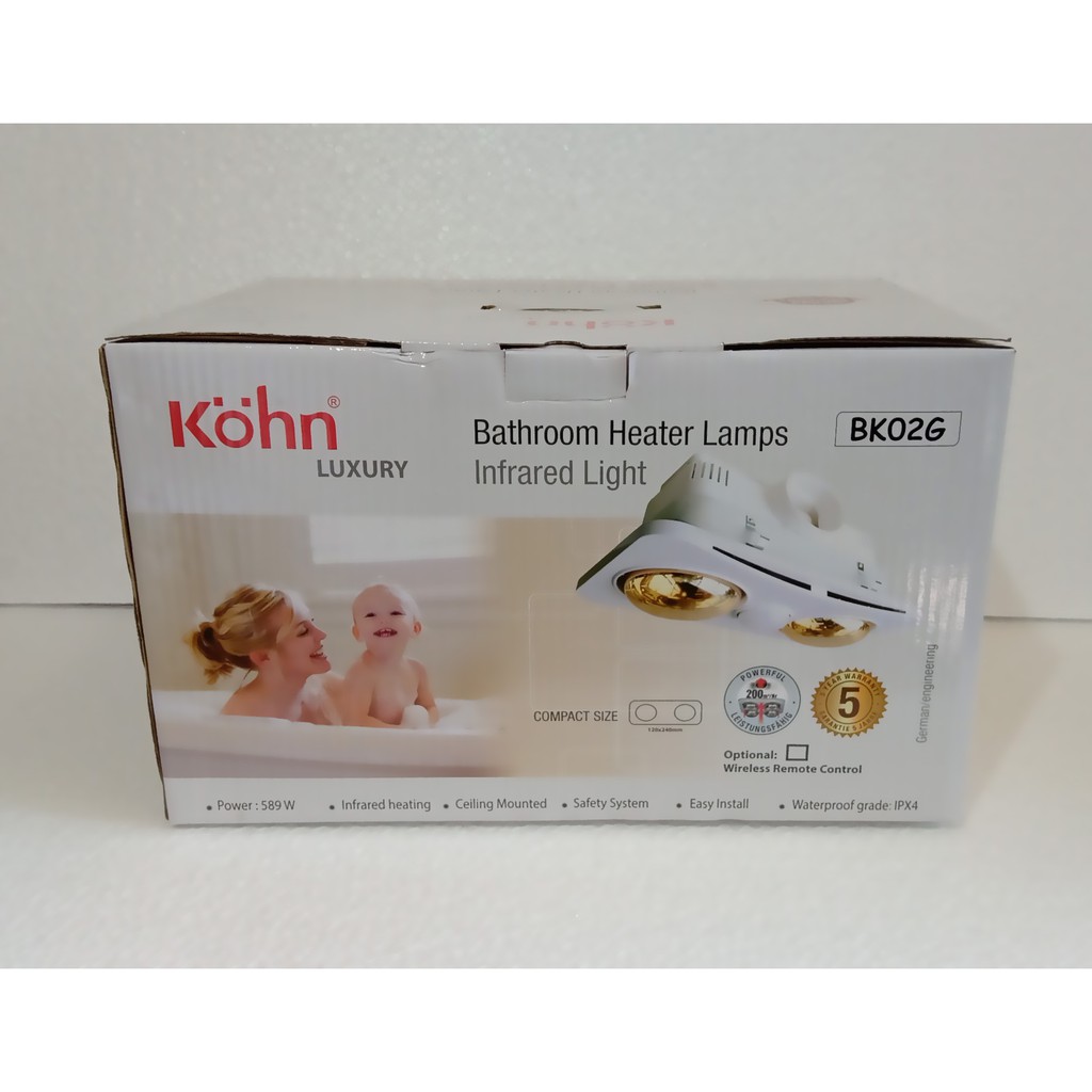 Đèn sưởi nhà tắm âm trần Braun Kohn BK02G tích hợp quạt thông gió và đèn chiếu sáng