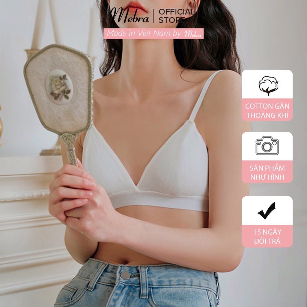 Áo Lót Ngực Bra Cotton Trắng Không Gọng Không Đệm Tặng Kèm Mút Thoáng Khí Thấm Hút Co Giãn 4 Chiều Cao Cấp Mebra A027Aa