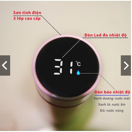 Bình Giữ Nhiệt LED 500ml Có Led Báo Nhiệt Độ Inox Mini Cao Cấp Bình Nước Giữ Nhiệt BGN LED 500