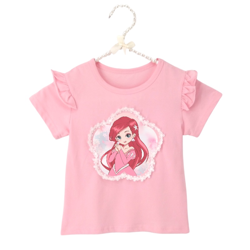 Áo Thun Cotton Họa Tiết Hoạt Hình Công Chúa Xinh Xắn Cho Bé Gái