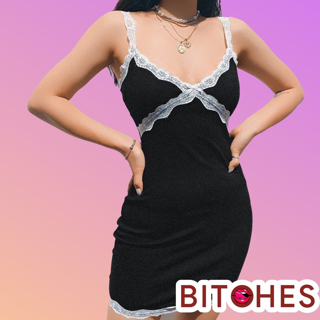 Đầm 2 dây viền ren phong cách sexy-BITCHES