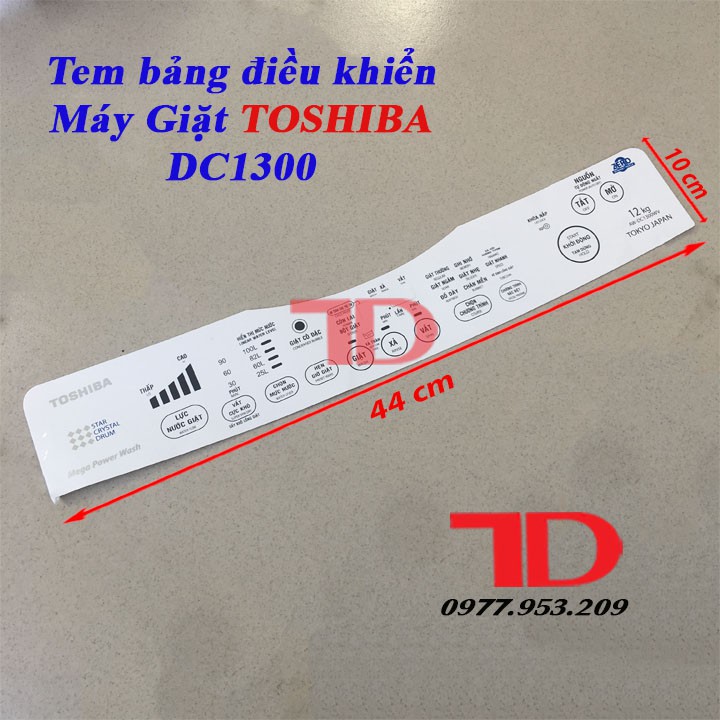 Tem bảng điều khiển Máy Giặt TOSHIBA DC1300 và DC1000, Tem mặt phím TOSHIBA DC1300 và DC1000