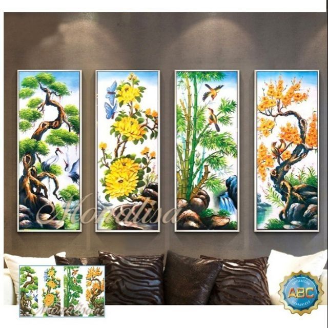 Tranh đính đá tứ quý tùng cúc trúc mai y8181 125x80cm