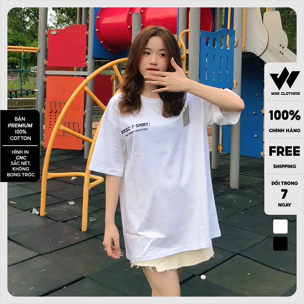 Áo thun tay lỡ unisex form rộng WIIS phông oversize cotton 65% TSHIRT nam nữ