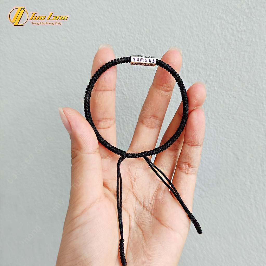 Vòng tay may mắn dây chỉ bện thủ công charm ống trụ khắc chu bình an - Tuệ Lâm