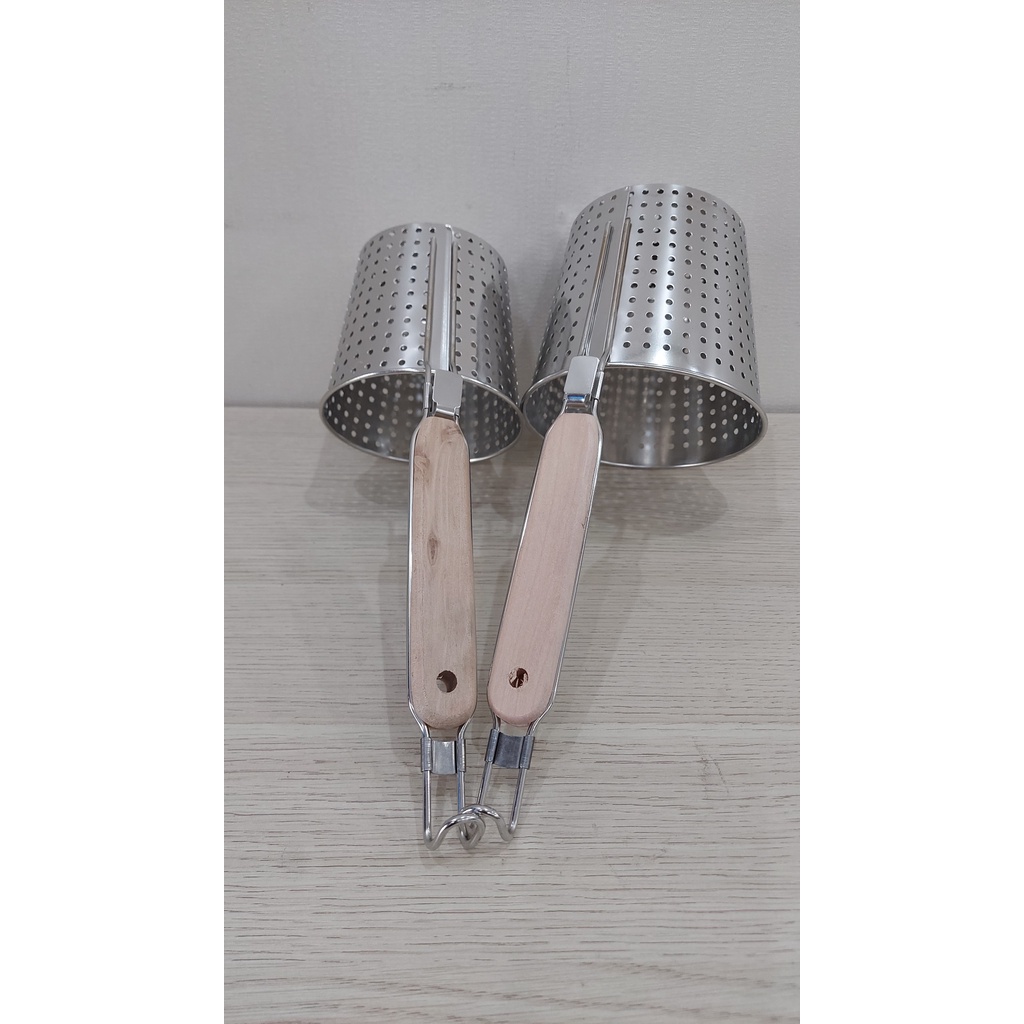Vợt trụng inox tay cầm gỗ 12cm 14cm