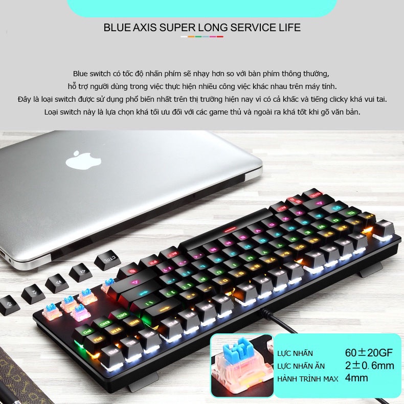 Bàn phím cơ Blue switch YFRUITFUL K7 gaming chính hãng Bàn phím máy tính cơ