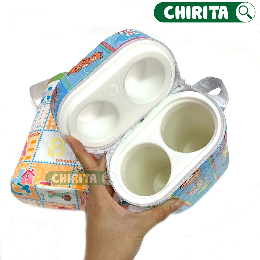 Bình Ủ Sữa 3 LỚP CỔ RỘNG / CỔ THƯỜNG Cho Bé - Túi giữ nhiệt bình ủ nóng lạnh CHIRITA (giao màu ngẫu nhiên)