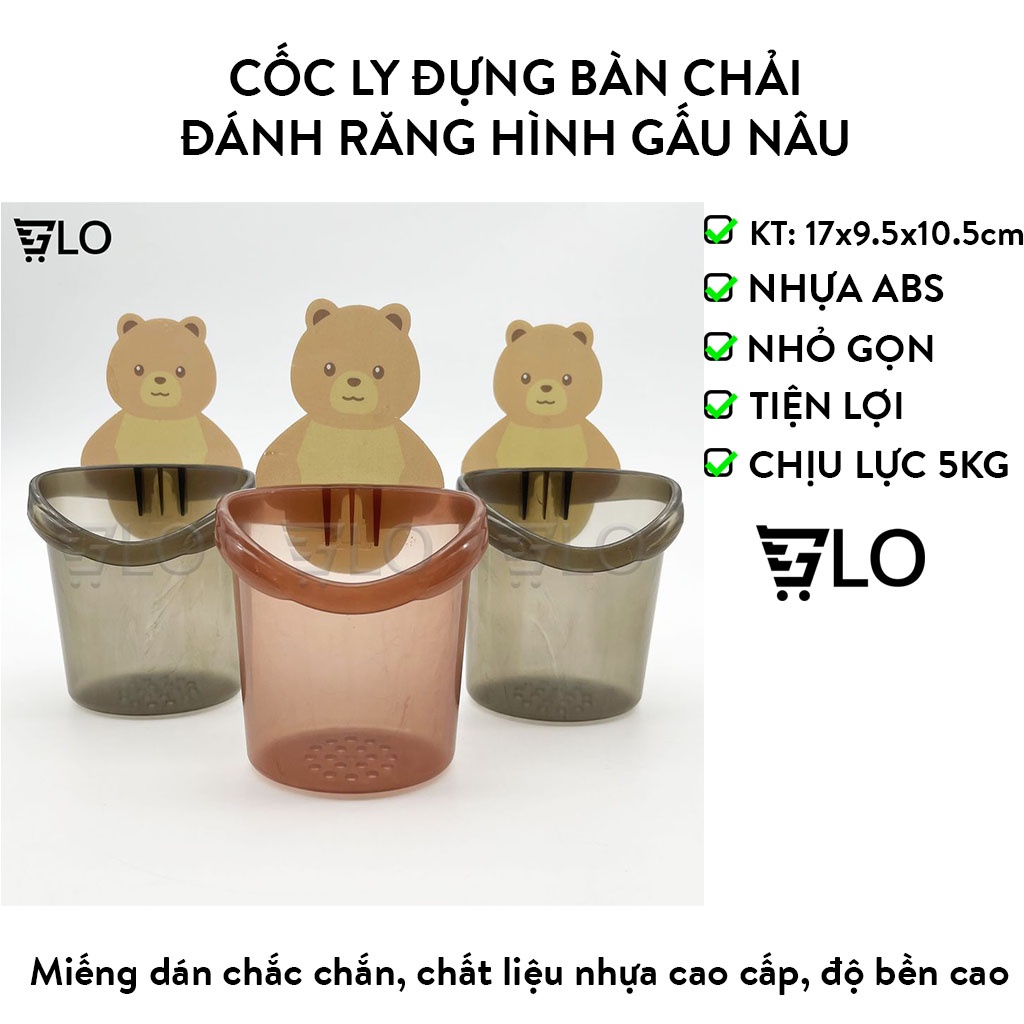 Cốc Ly Đựng Bàn Chải Đánh Răng Hình Gấu Nâu Dán Tường Dễ Thương