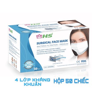 Khẩu Trang Y Tế Kháng Khuẩn 4 Lớp - Hộp 50 chiếc HS EXPORT ; XUÂN DƯƠNG