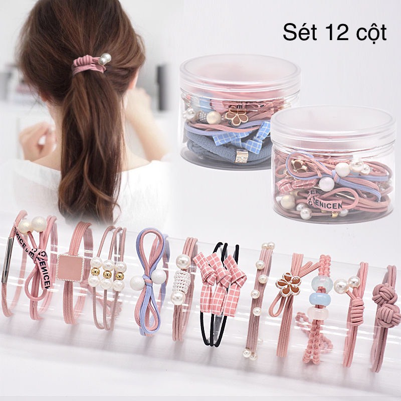 Bộ 12 thun cột tóc kiểu phong cách Hàn Quốc Cao Cấp