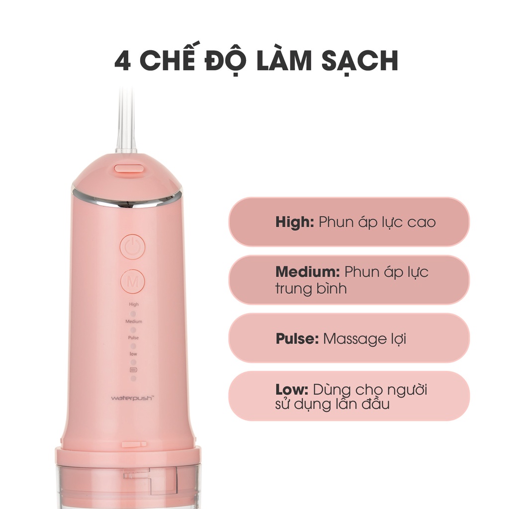 Combo Máy tăm nước Du Lịch WaterPush 1903 màu Hồng + Kem đánh răng Phoca chính hãng Thái Lan