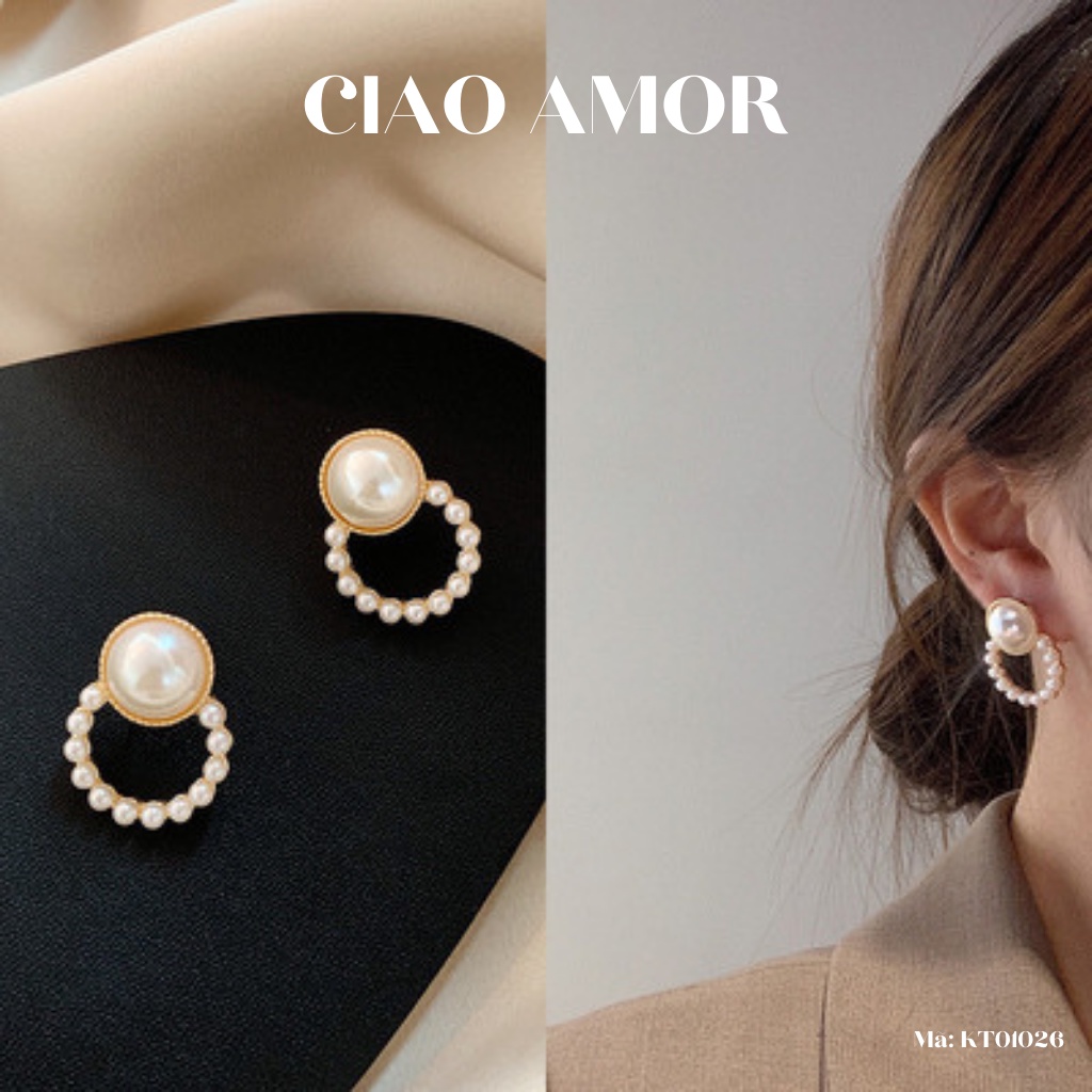 Khuyên tai nữ, Bông tai ngọc trắng to vòng dưới Trang sức Ciao Amor - KT0126