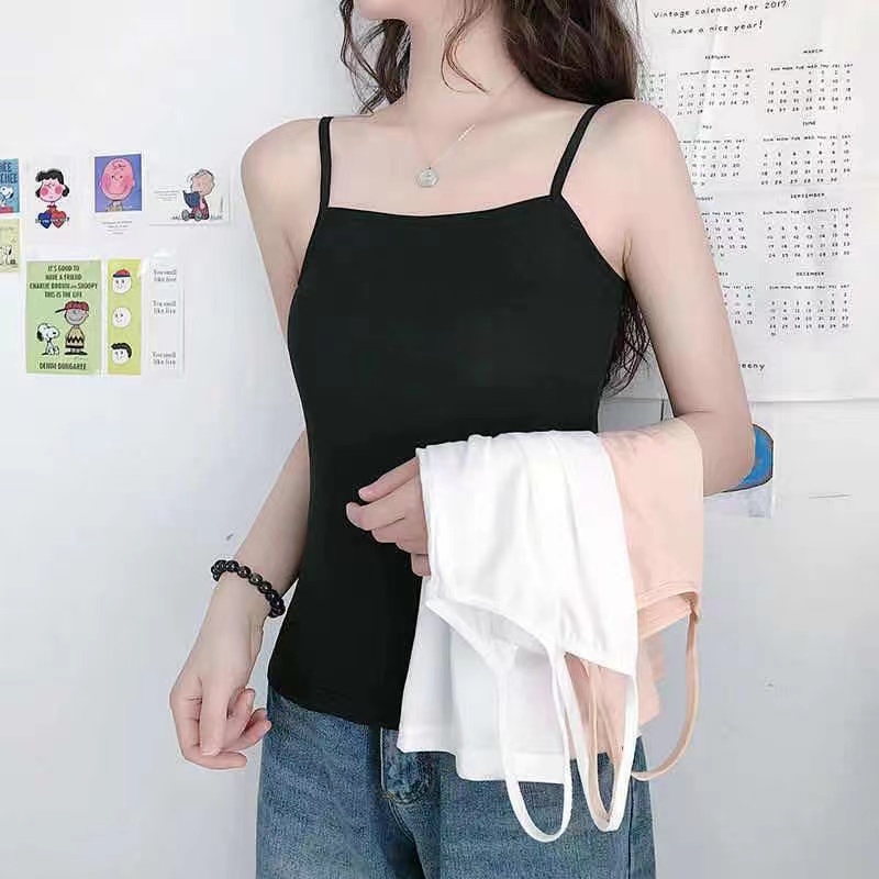 Áo hai dây WANGJIAOZHAN màu trơn đa năng cho nữ
