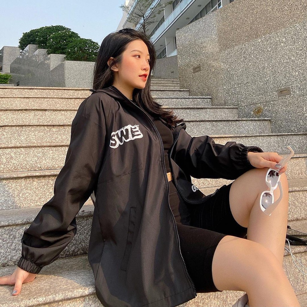 Áo Khoác Dù SWE SMOKE Dây Kéo Form Rộng Ulzzang Unisex