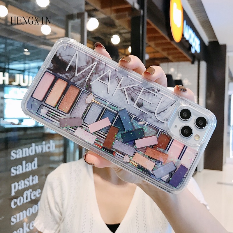 Ốp Điện Thoại Chống Sốc In Hình Bảng Phấn Mắt Có Nước Kim Tuyến Lấp Lánh Cho iphone 11 12 13 14 pro max xsmax xr