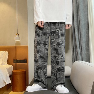 Quần jeans ống suông Hàn Quốc K9119 hoạ tiết