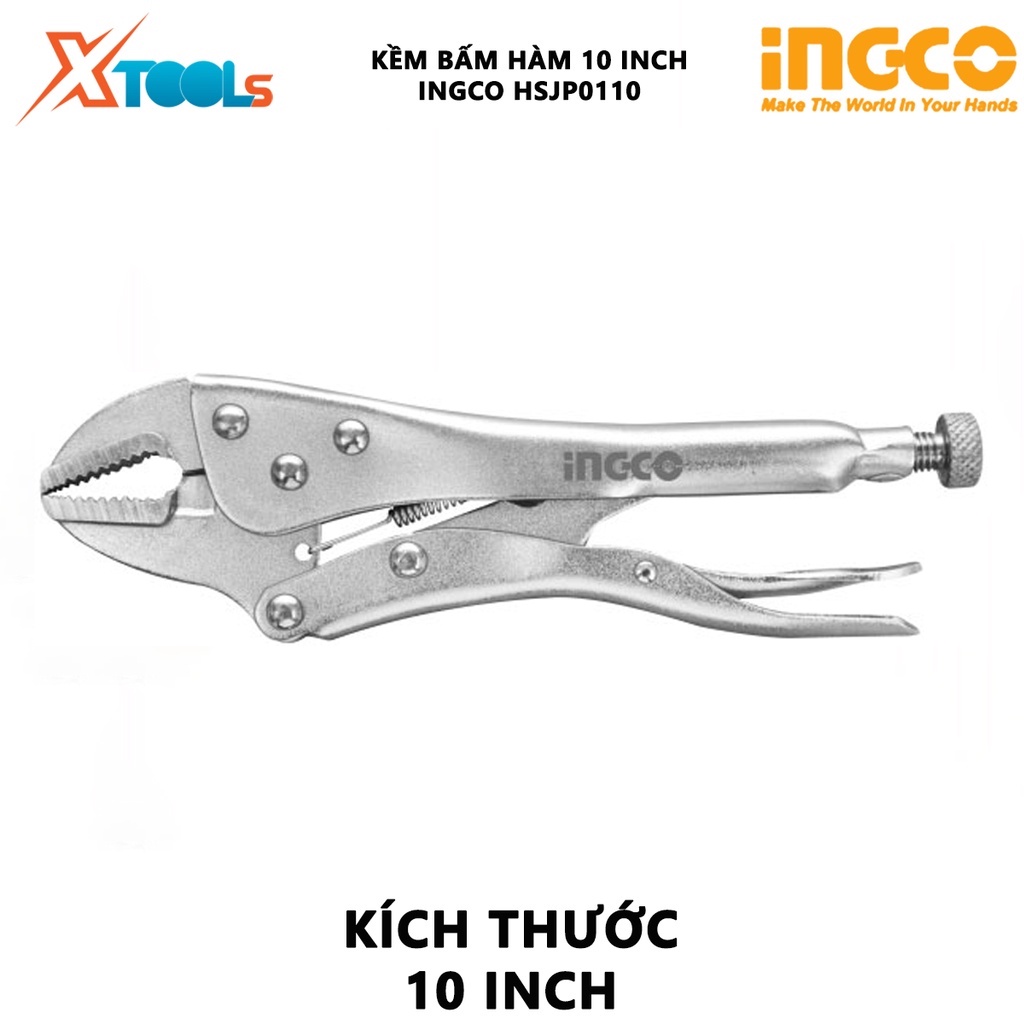 Kìm bấm hàm INGCO HSJP0110 | kiềm chết size 10inch dùng chất liệu thép Cr-V, mạ Niken 30/T, kìm được sử dụng để cắt, kẹp