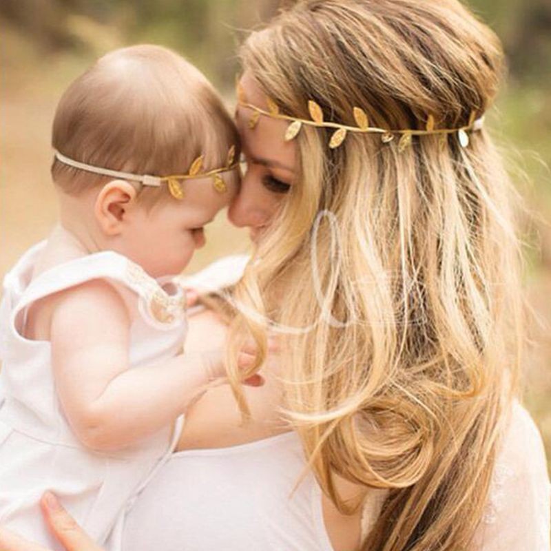Băng Đô Co Giãn Hình Cành Lá Màu Vàng Dùng Làm Phụ Kiện Chụp Ảnh Cho Mẹ Và Bé