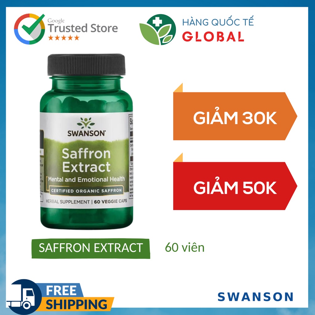 SWANSON SAFFRON EXTRACT, 60 viên, Hỗ trợ giấc ngủ ngon, giảm căng thẳng
